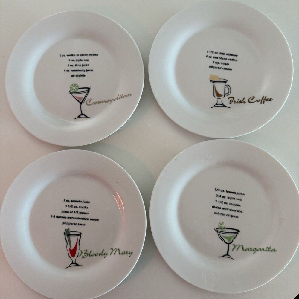 Vintage Libbey Cocktail Recipe Plates Set of 4 – Cosmopolitan, Margarita, etc